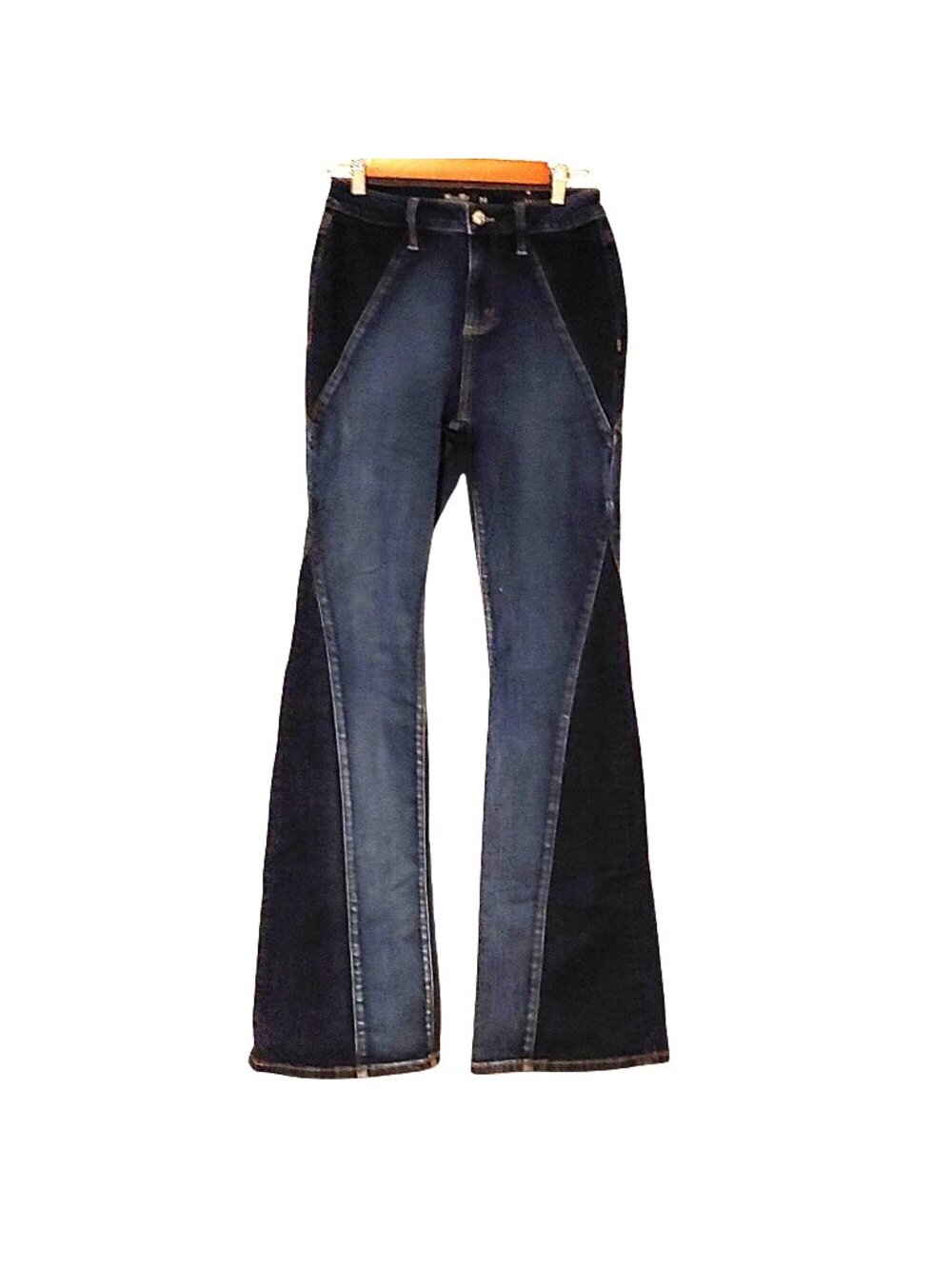 Miss Me Heaven Jeans Two Tone Paneled High Rise Flare Y2K Western Stretch 28